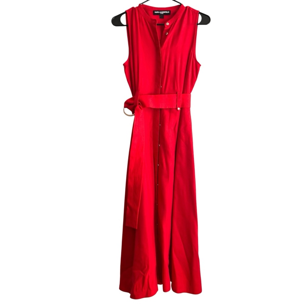 Coming Soon on TRR! Karl Lagerfeld Red Sleeveless Belted Maxi Dress